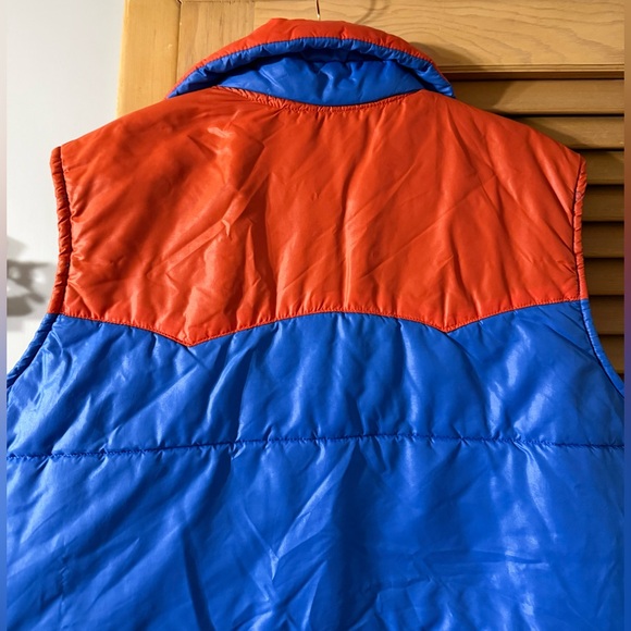 Vintage 1970’s Wrangler Western Snap Puffer Vest Blue and Orange Men’s L - Picture 5 of 7